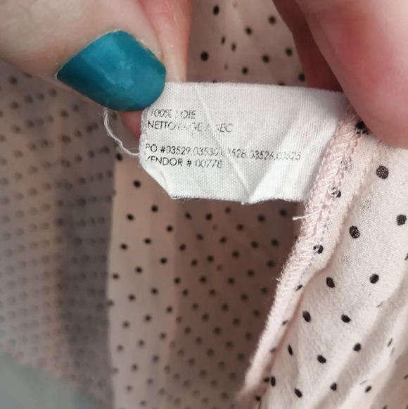 Club Monaco 100% Silk Semi Sheer Pink Black Polka Dot Button Up Blouse Small - Picture 12 of 14
